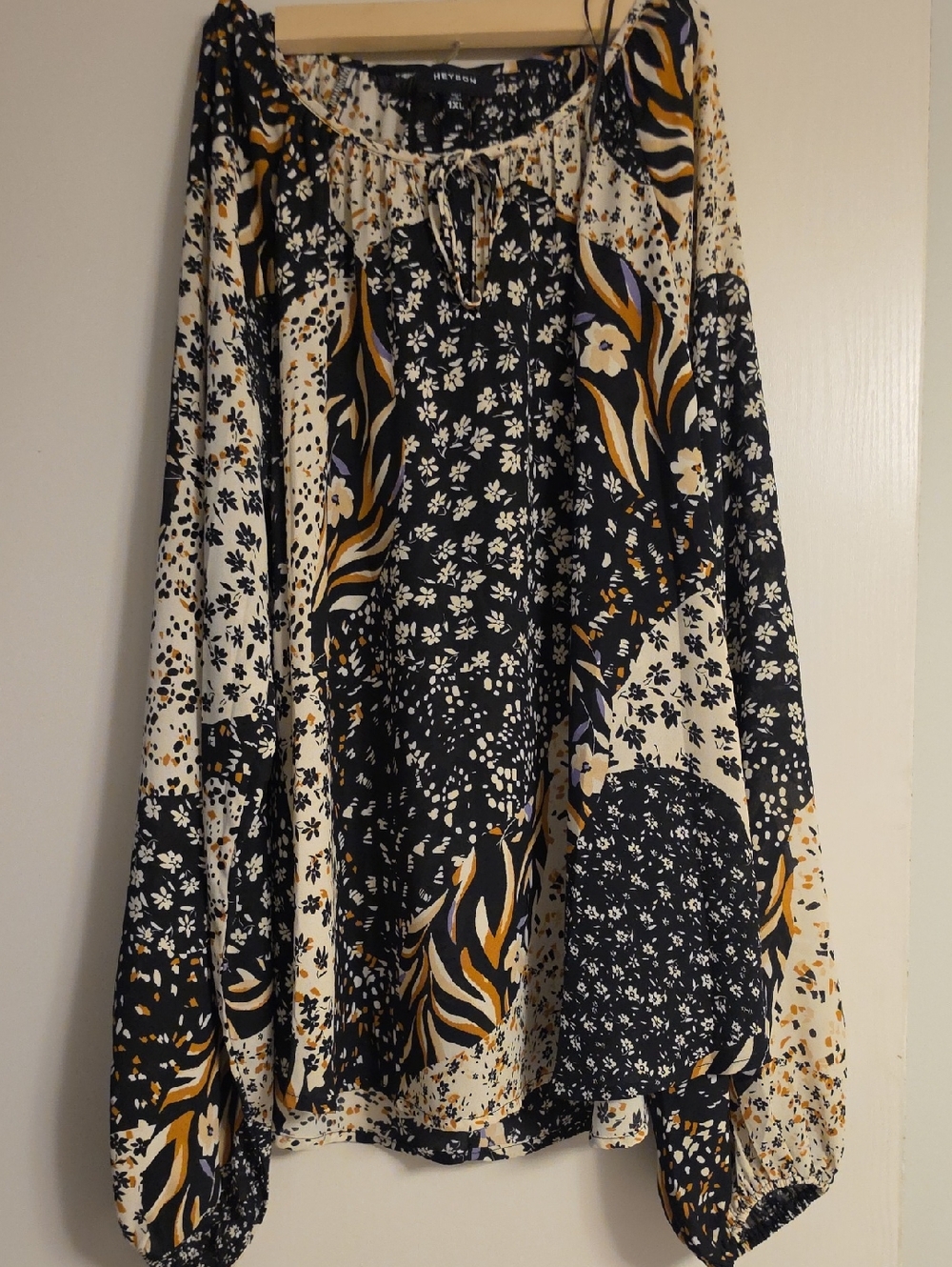 Boho Floral Patchwork Sheer Top - Black & Cream